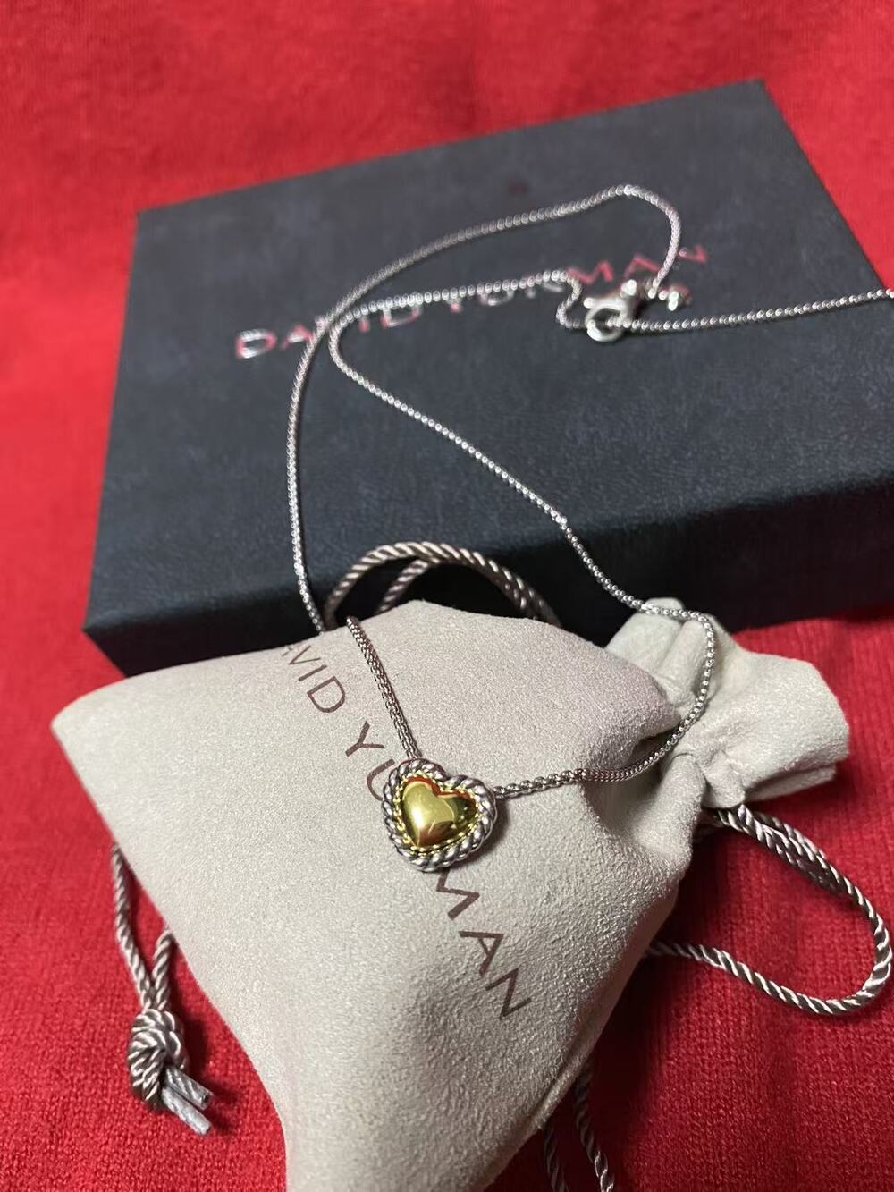 David Yurman Two Tone Heart Pendant Cable Necklace